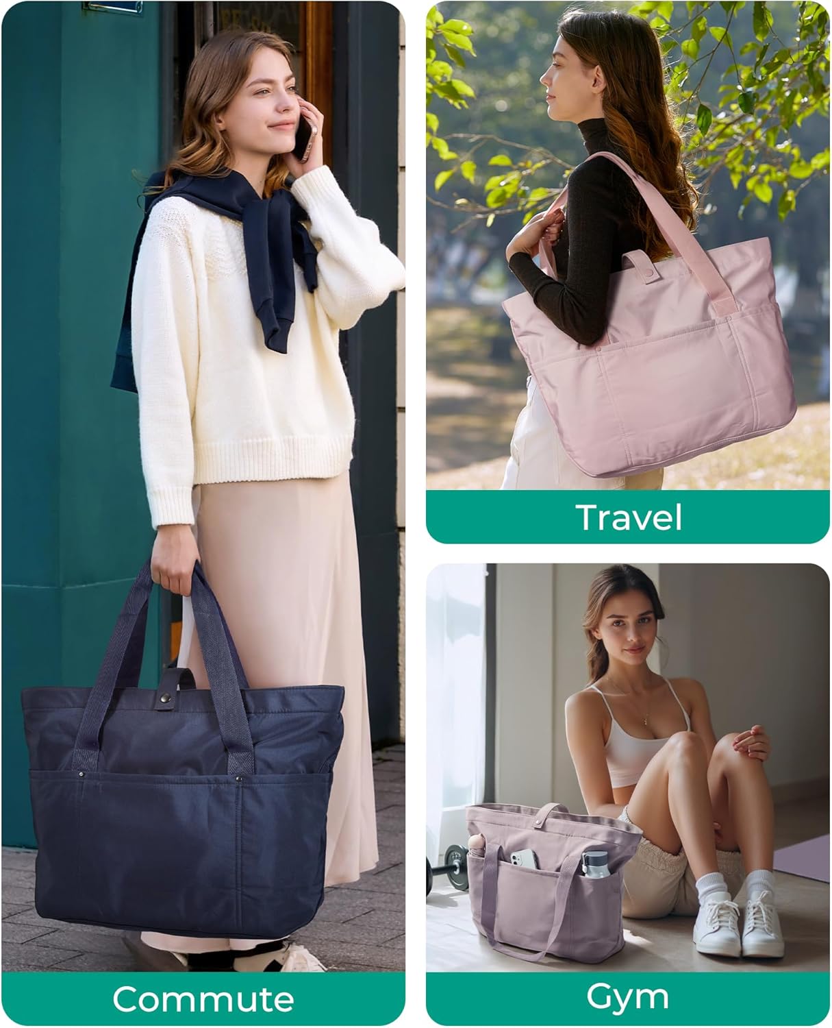 Tote Bag for Women. Foldable Tote Bag With Zipper Travel Large Shoulder Bag Handbag for Work