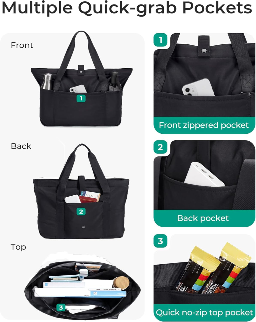 Tote Bag for Women. Foldable Tote Bag With Zipper Travel Large Shoulder Bag Handbag for Work