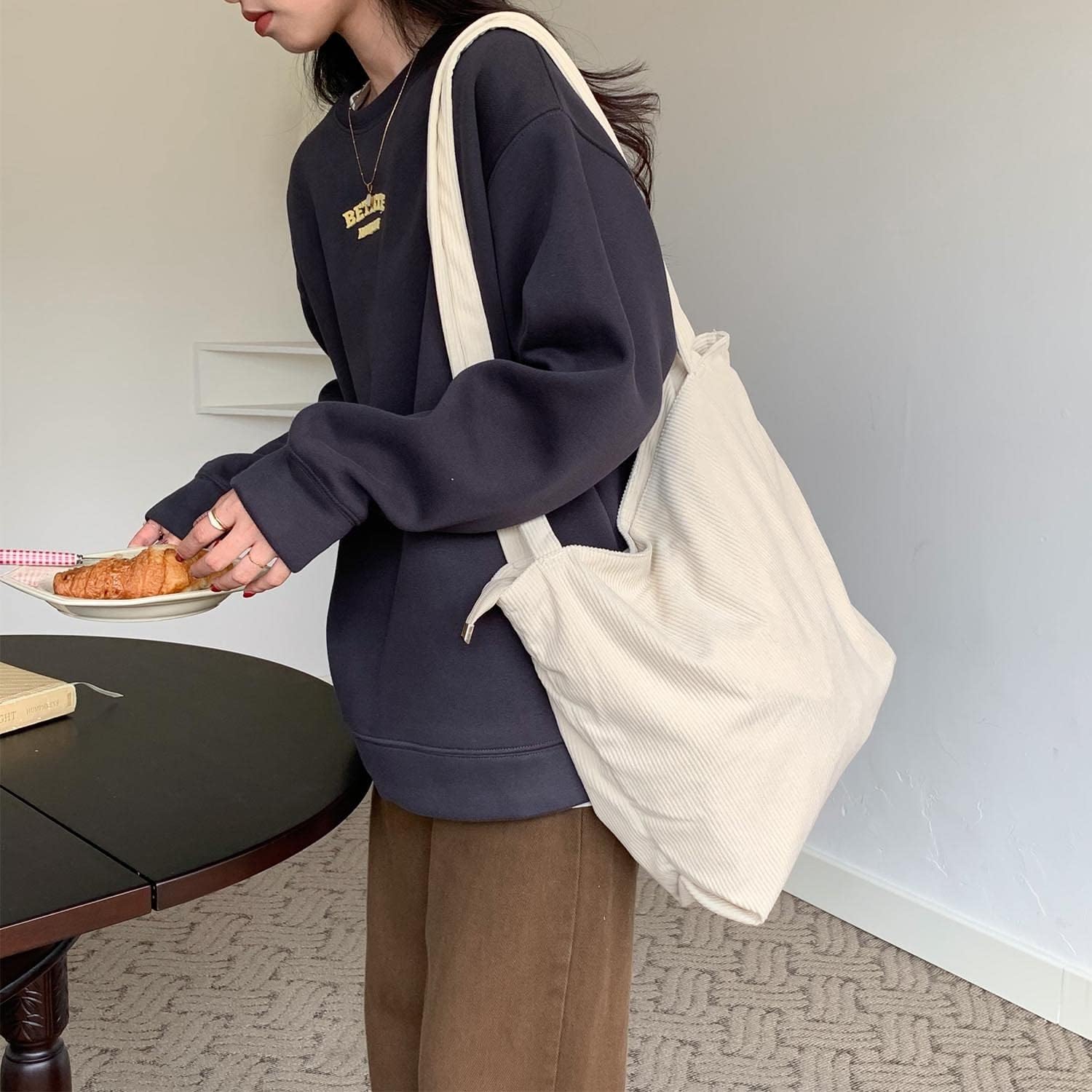 Corduroy Tote Bag. Large Shoulder Hobo Bags Casual Handbags Big Capacity Shopping Work Bag