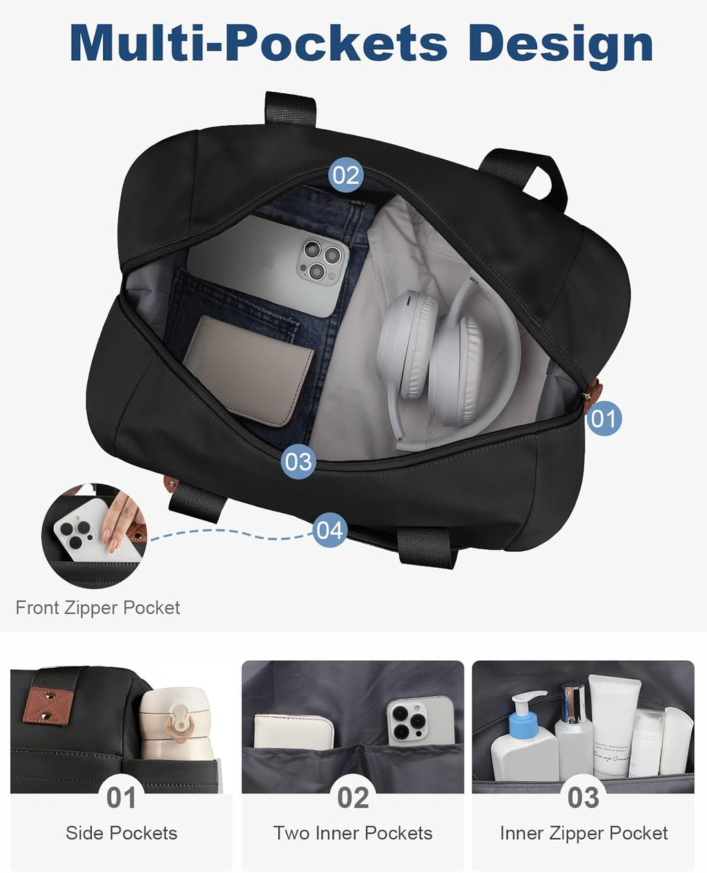 Travel Duffle Bag. Waterproof Weekender Overnight Hospital Bags for Women Men with Toiletry Bag Lightweight Carry on Personal Item Duffle Gym Bag for Travel. Airplanes. Sports