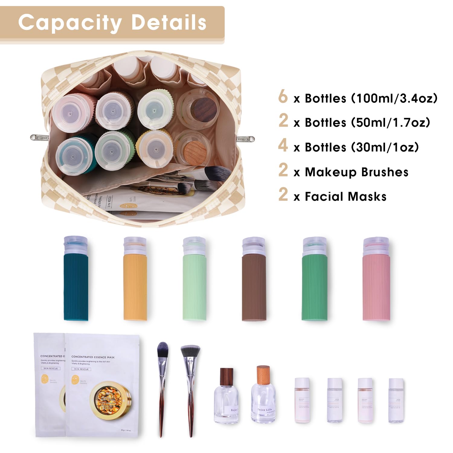 Makeup Bag Travel Cosmetic Bag Organizer Toiletry Bag Make Up Bags with Compartments for Women Girls (Large. Light Checkerboard)