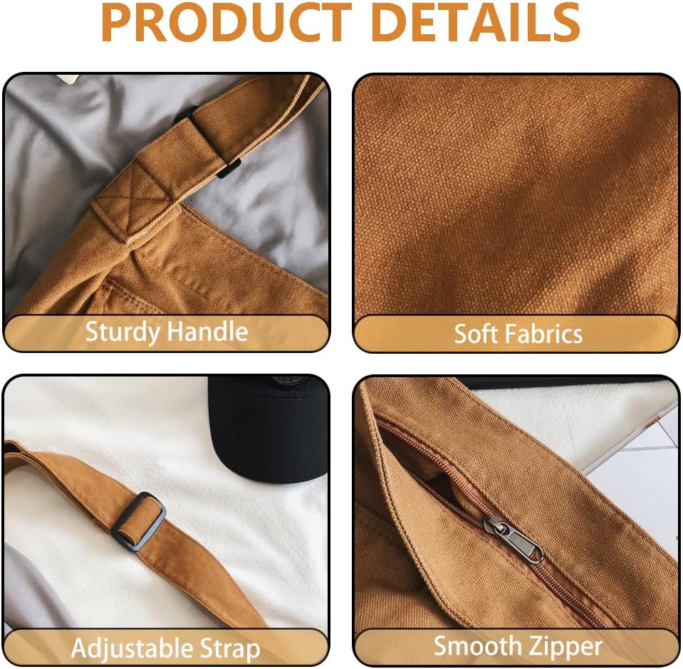 Canvas Messenger Bag Large Hobo Bag Crossbody Shoulder Bag Tote Bag with Pocket for Women and Men