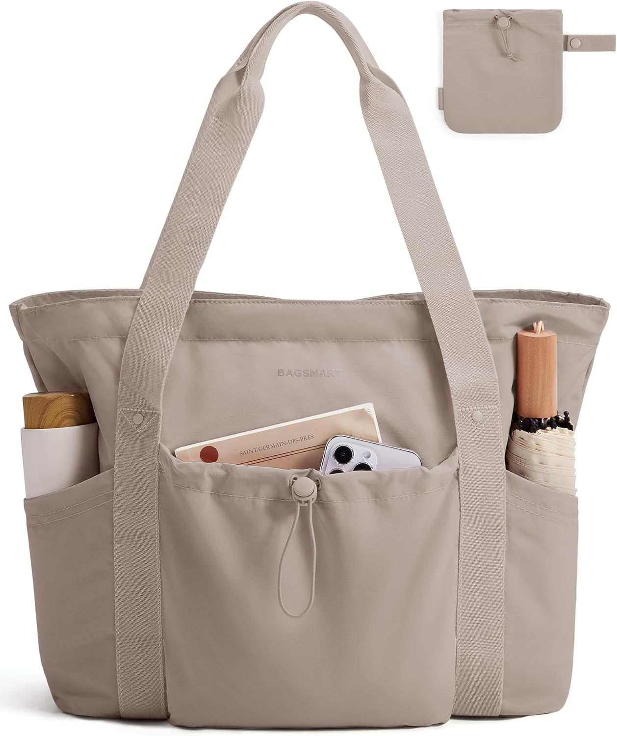 Foldable Tote Bag with Drawstring Bag. Large Tote Bag Shoulder Bag Top Handle Handbag for Travel. Work. Beach. Gym