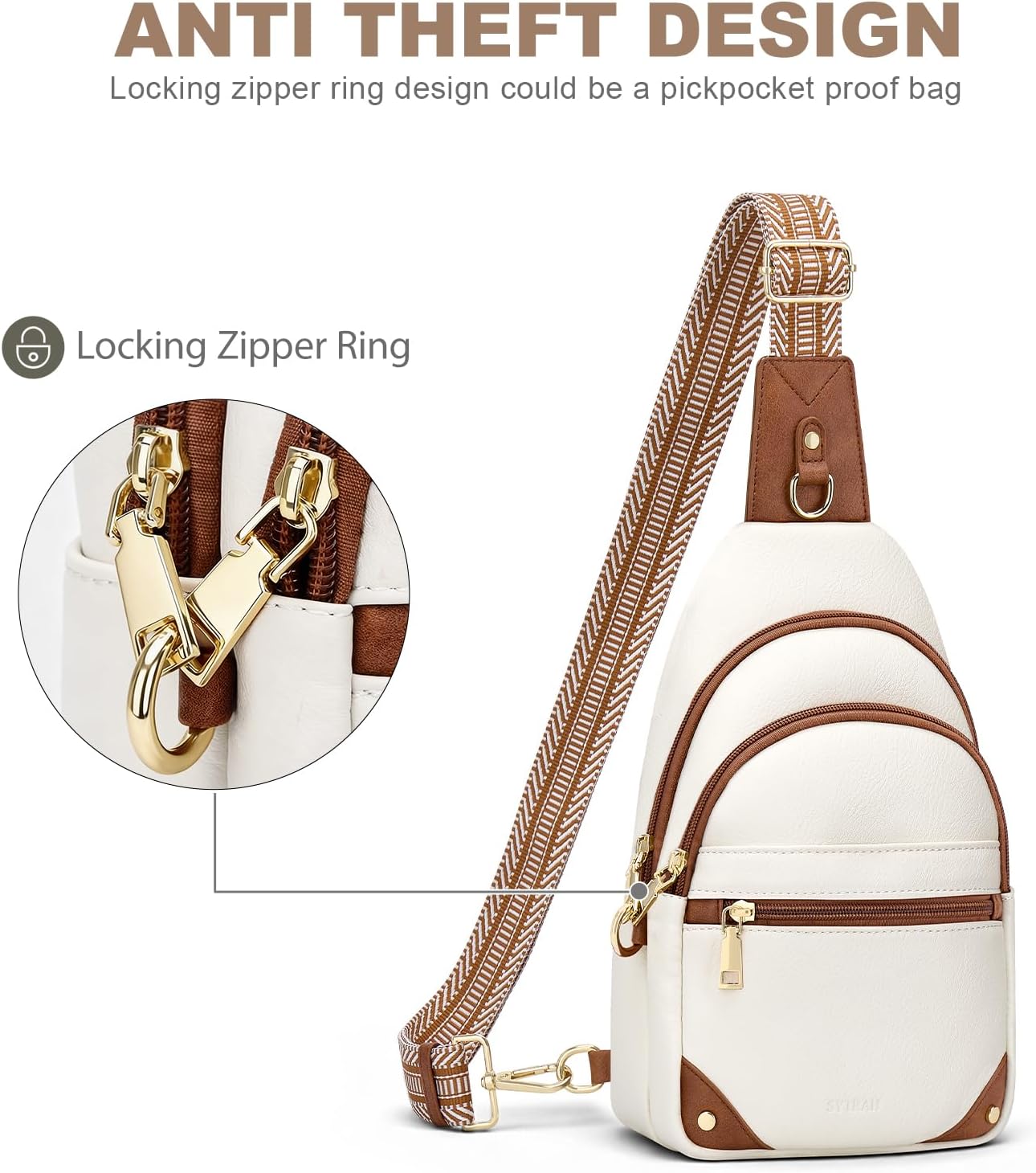 Anti Theft Crossbody Bags for Women. RFID Sling Bag Travel Purse. RFID Cross Body Purses Chest Bag for Travel Beige Brown