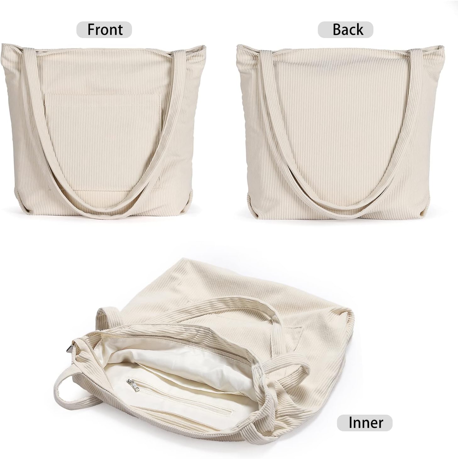 Corduroy Tote Bag. Large Shoulder Hobo Bags Casual Handbags Big Capacity Shopping Work Bag