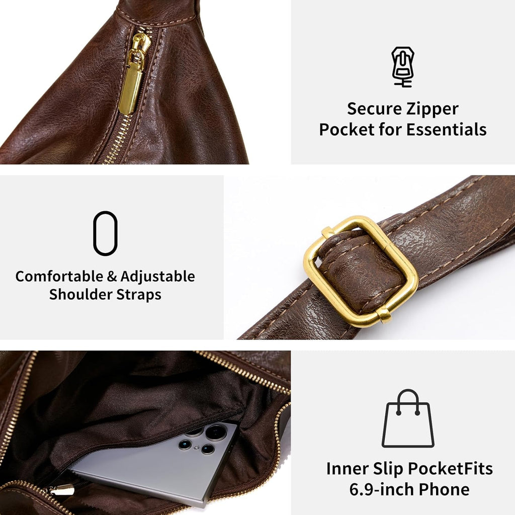Bags for Women. Ultra Soft Foldable Vegan Leather Shoulder Handbag. Stylish Slouchy Tote Purses