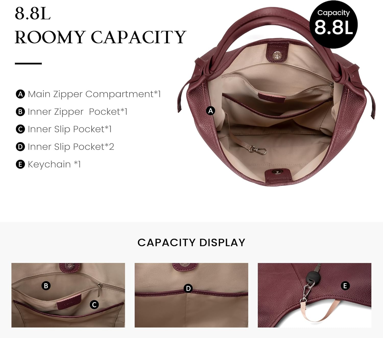 Vegan Leather Slouchy Hobo Purses for Women. Tote Handbags Shoulder Satchel with Tassel Ribbon