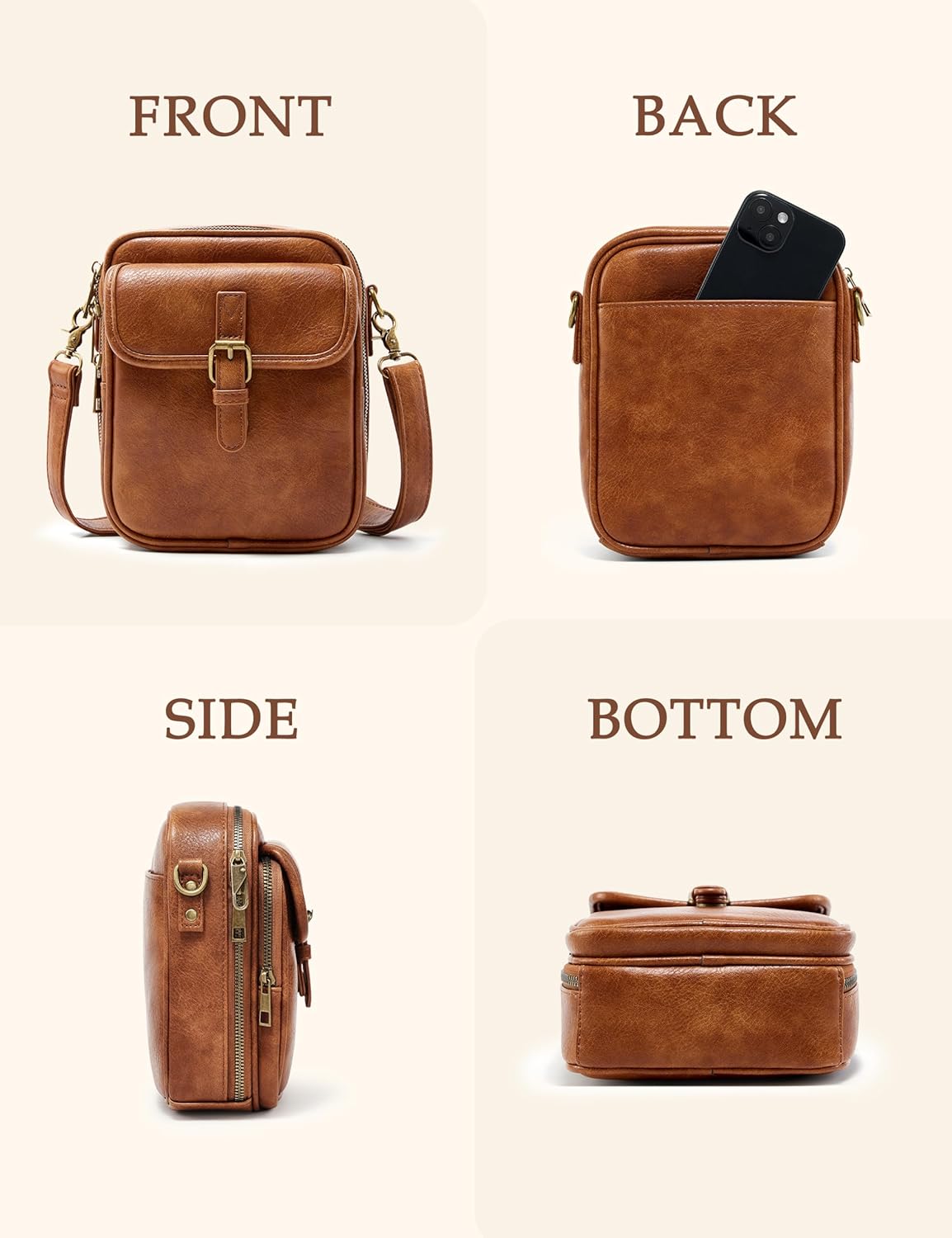 Crossbody Bag for Women Men. Vegan Leather Anti-Theft Messenger Shoulder Bag. Vintage Cross Body Purse with Card Slots