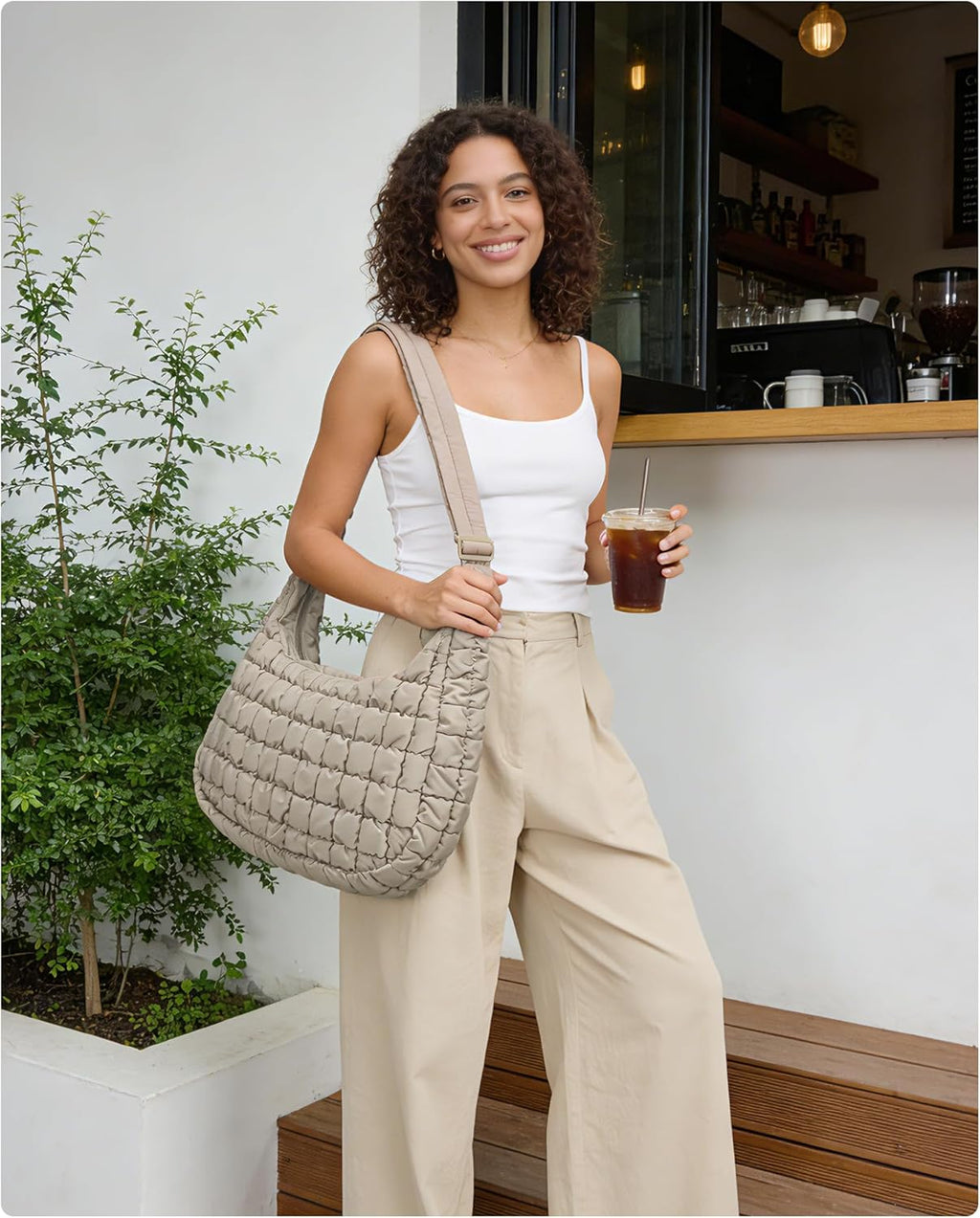 Crossbody Hobo Bag for Women with Adjustable Strap. Quilted Puffy Purses for Women Fluffy Compact Shoulder Handbag